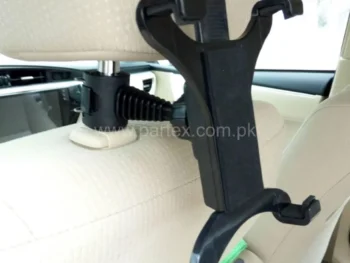 Car tablet holder installed on headrest poles.