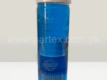 Rear view of Rebirth blue coolant bottle showing mixing instructions and safety details on Partex